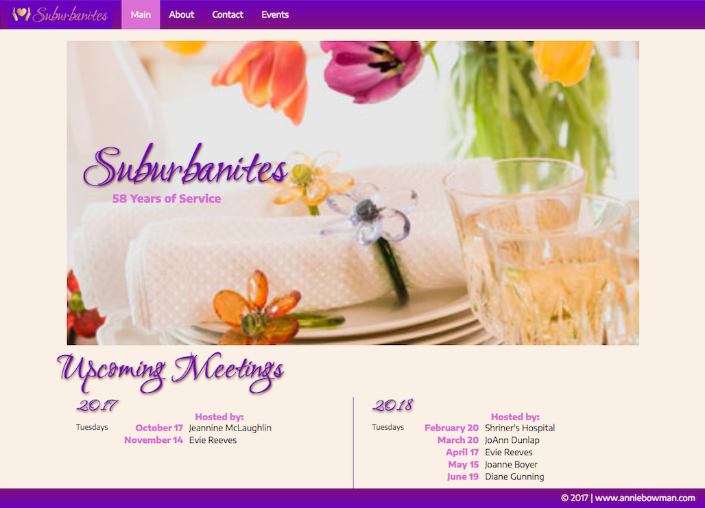 screenshot of suburbanites landing page